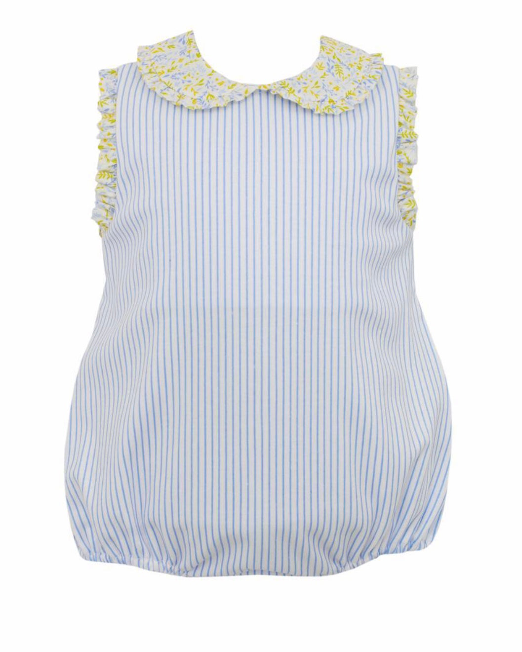 Blue and White Stripe Pima Cotten Bubble with Floral Peter Pan Collar