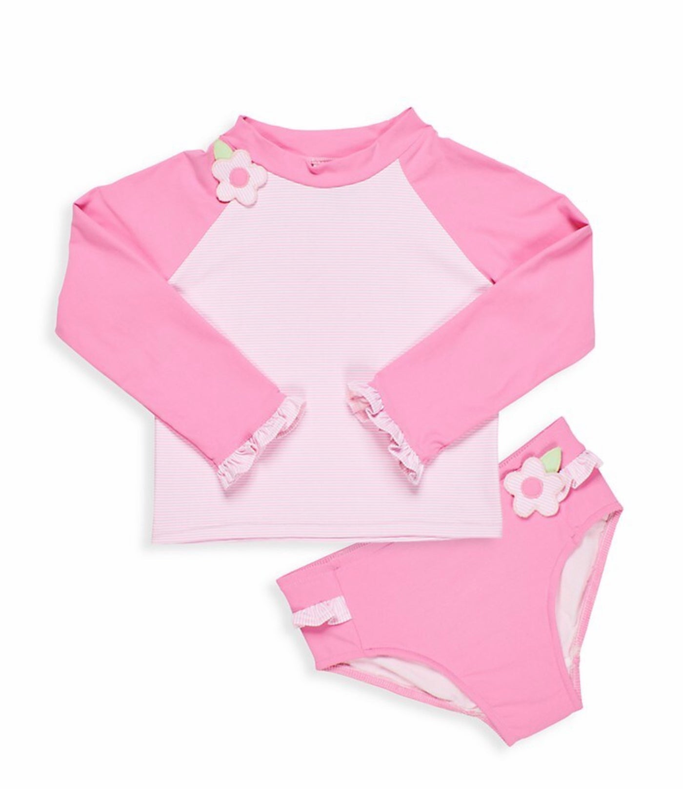 Pink Stripe Rash Guard Tankini With Flowers