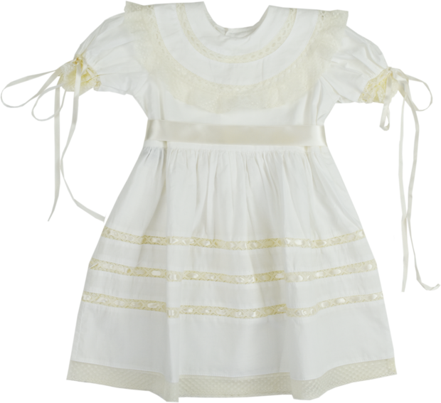 Ecru Hand Embroidered Square Collar Dress