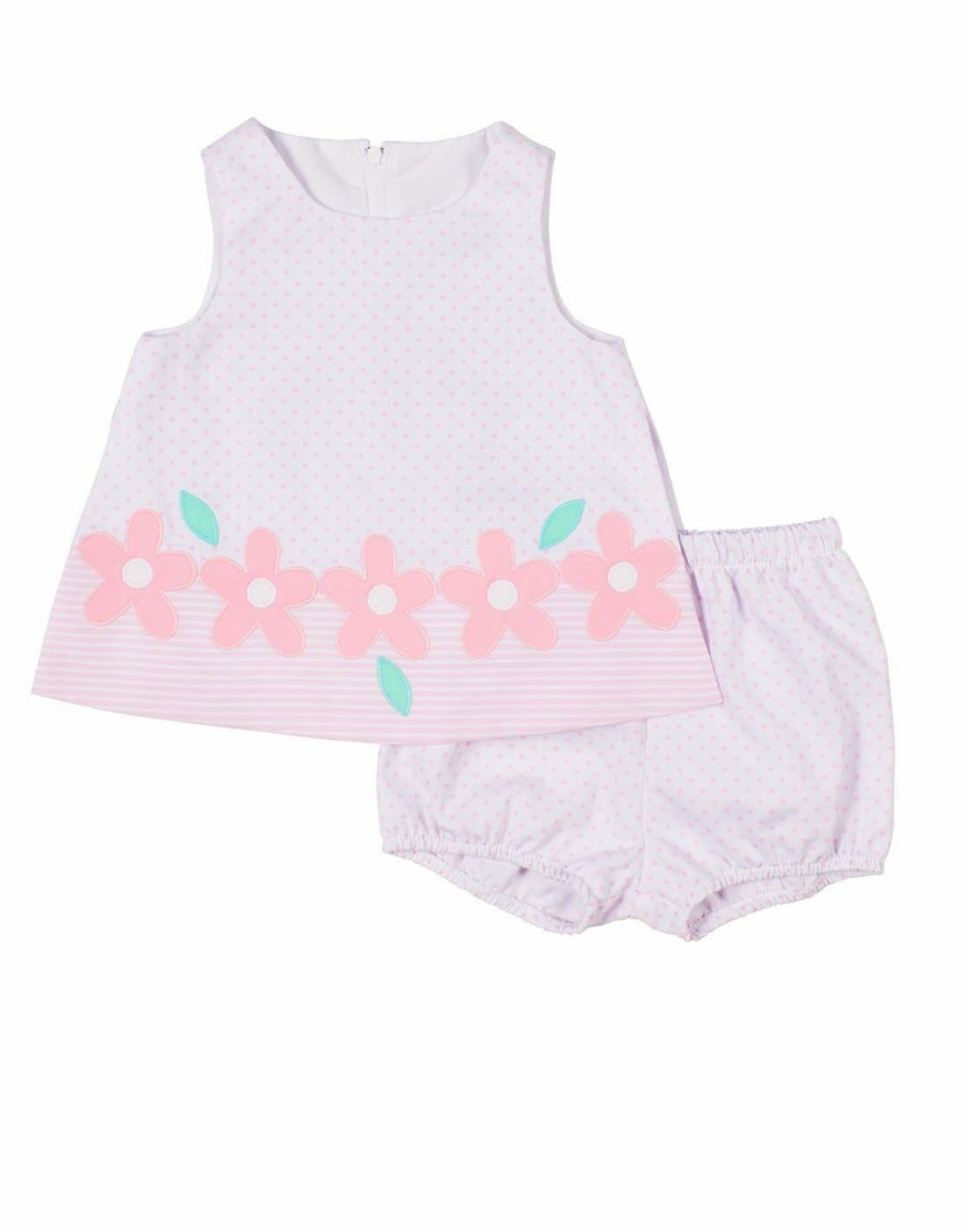 Dot & Stripe Pique Dress And Bloomer With Flowers