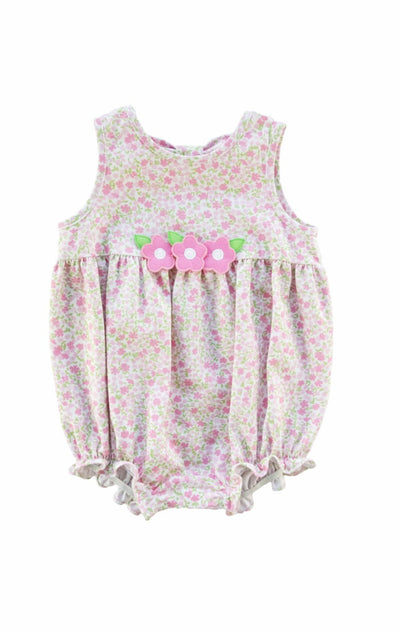 Floral Knit Romper With Appliqué Flowers