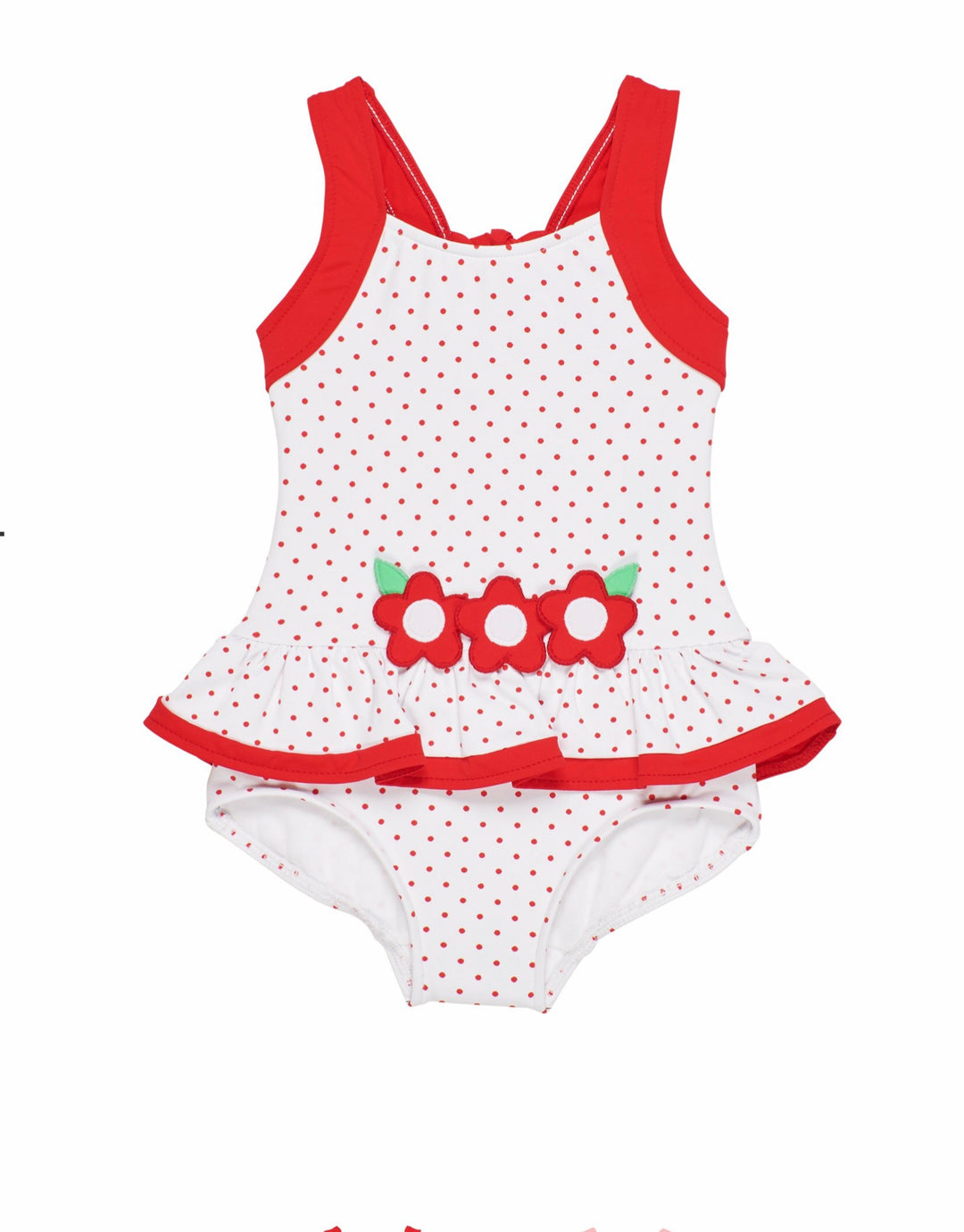 Girls Red Dot Swimsuit With Flowers