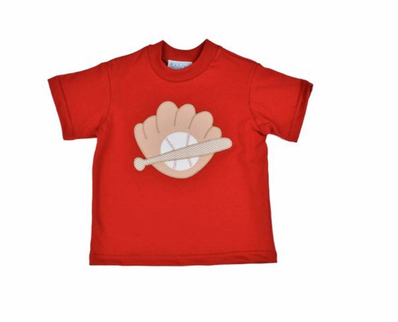 Red Baseball Theme Appliqué Shirt