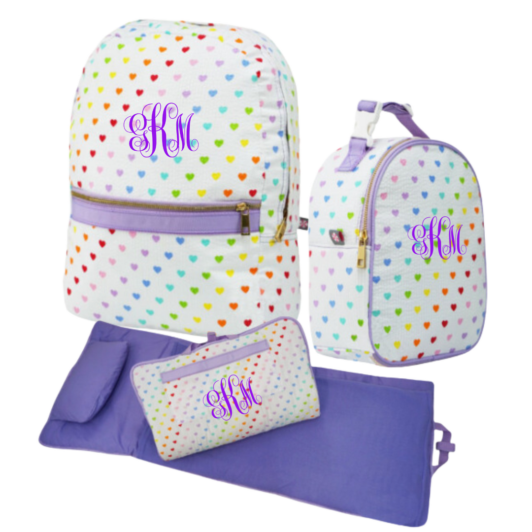 Mint Large Backpack + Mint Lunch Box + Mint Nap Roll + Monogram Bundle